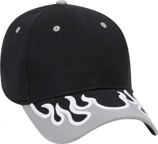 OTTO 58-589 Flame Pattern Visor Brushed Cotton Twill Low Profile Pro Style Structured Firm Front Panel Cap - Black Gray White