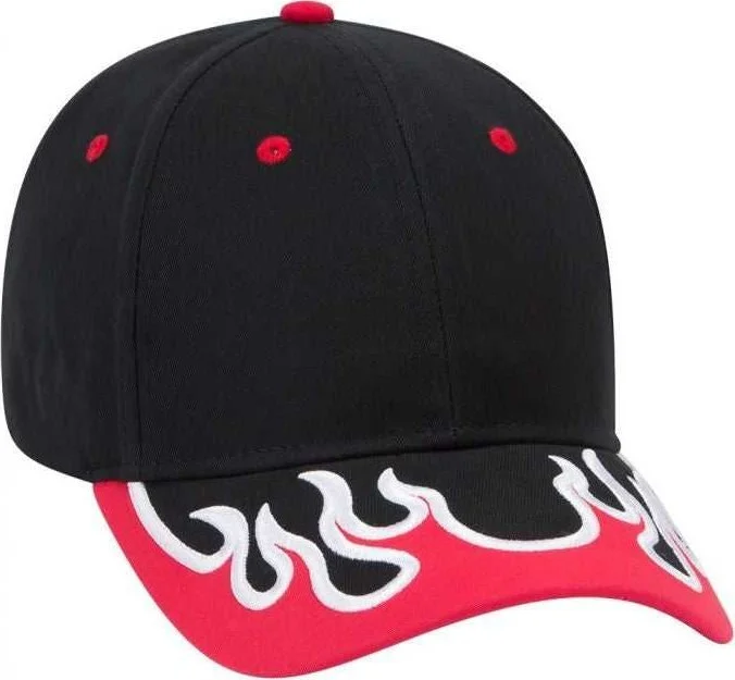 OTTO 58-589 Flame Pattern Visor Brushed Cotton Twill Low Profile Pro Style Structured Firm Front Panel Cap - Black Red White