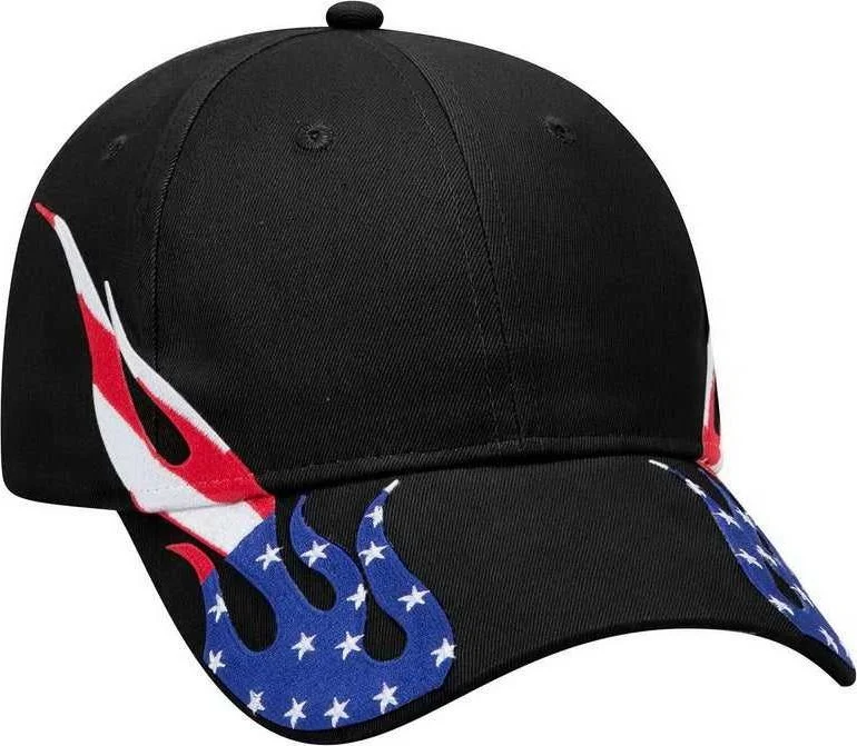 OTTO 58-755 US Flag Flame Pattern Brushed Cotton Twill Cap - Black