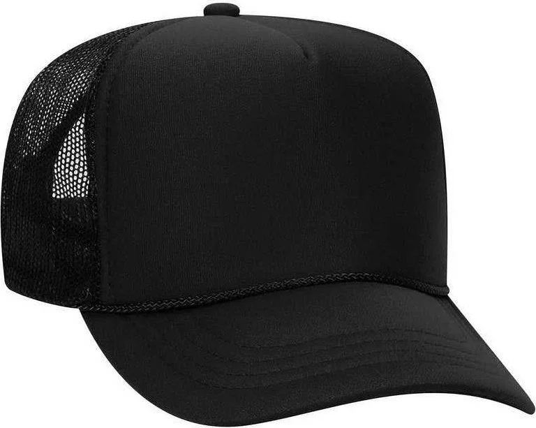 Otto 39-165 Youth 5 Panel Foam High Crown Mesh Back Trucker Snapback Cap - Black