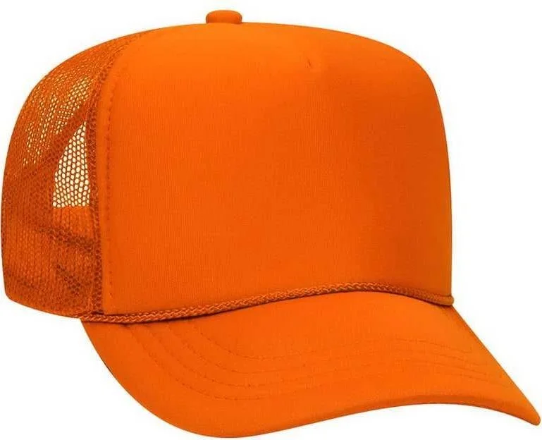 Otto 39-165 Youth 5 Panel Foam High Crown Mesh Back Trucker Snapback Cap - Orange