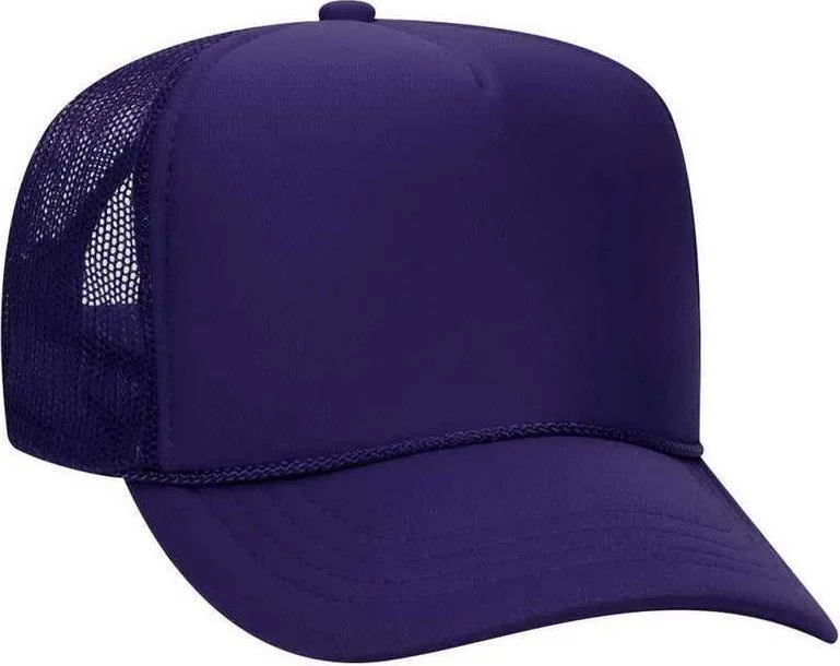 Otto 39-165 Youth 5 Panel Foam High Crown Mesh Back Trucker Snapback Cap - Purple