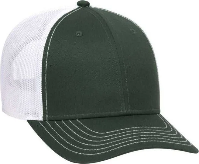 OTTO 83-1239  6 Panel Low Profile Mesh Back Trucker Hat - Dark Green Dark Green White