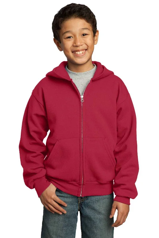 Port & Company PC90YZH Youth Core Fleece Full-Zip Hooded Sweatshirt - Red