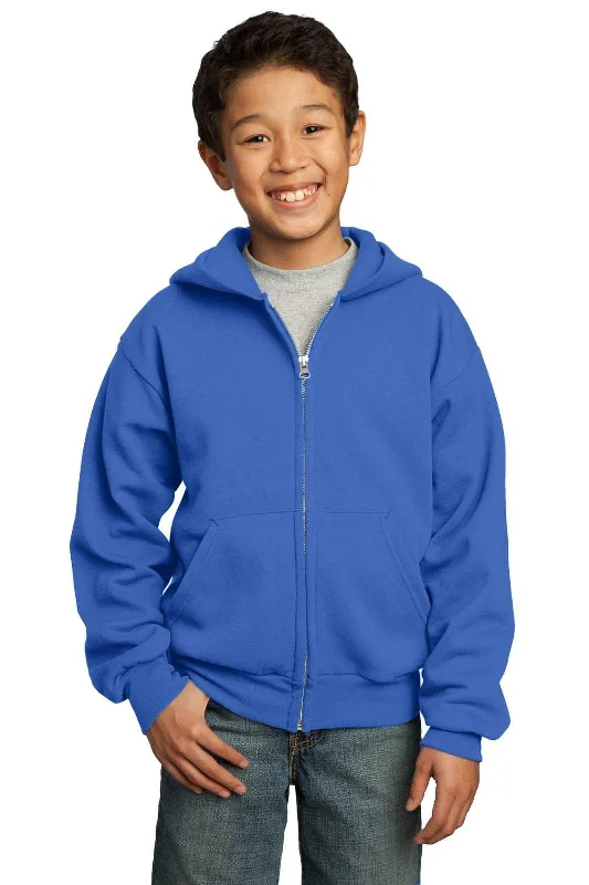 Port & Company PC90YZH Youth Core Fleece Full-Zip Hooded Sweatshirt - Royal