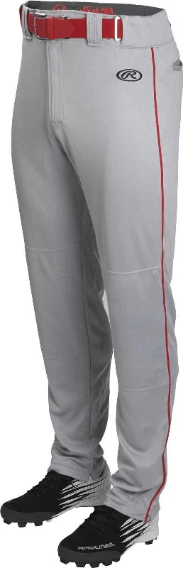 Rawlings Adult Launch Semi-Relaxed Piped Baseball Pants - Gray Red