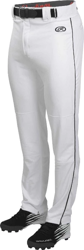 Rawlings Adult Launch Semi-Relaxed Piped Baseball Pants - White Black