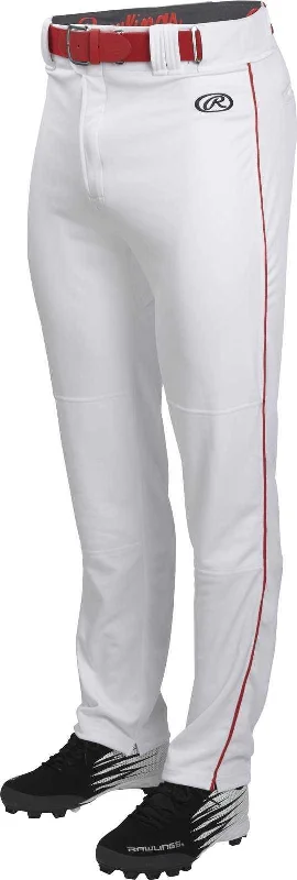 Rawlings Adult Launch Semi-Relaxed Piped Baseball Pants - White Red