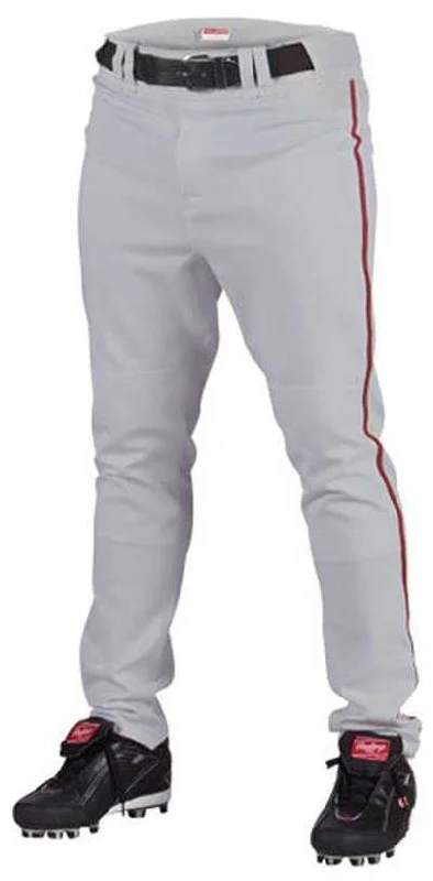 Rawlings Adult Semi-Relaxed Piped Baseball Pants - Gray Red