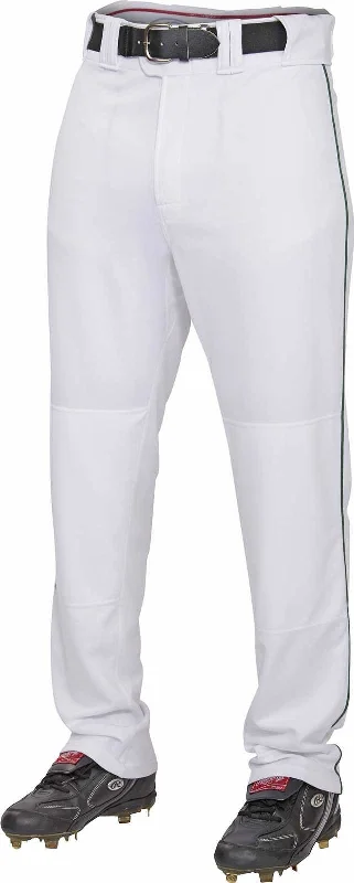 Rawlings Adult Semi-Relaxed Piped Baseball Pants - White Dark Green