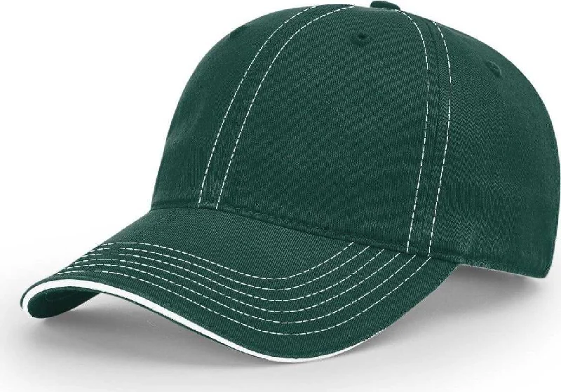 Richardson 325 Washed Chino Sandwich Visor Caps- Dark Green White