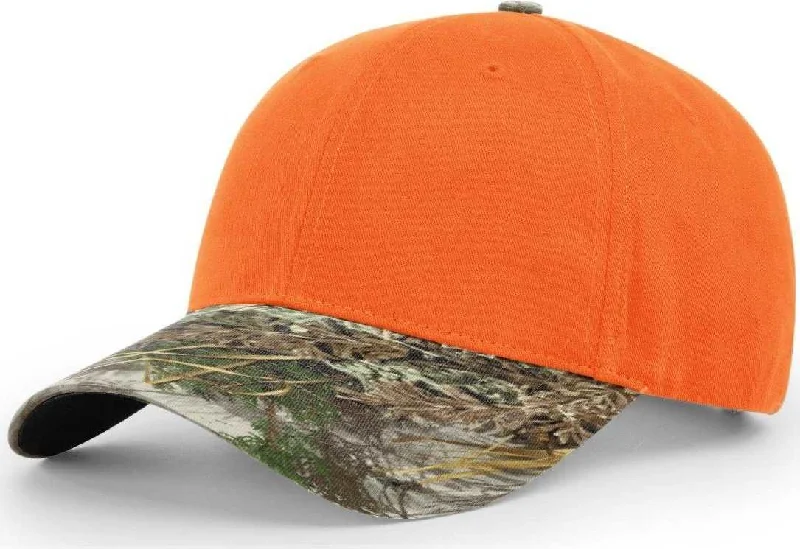 Richardson 883 Blaze Crown W/ Camo Visor Caps- Blaze Orange/Realtree Max-1