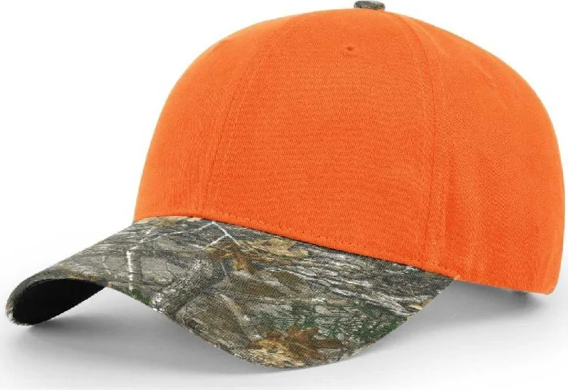 Richardson 883 Blaze Crown W/ Camo Visor Caps- Blaze Orange Realtree Edge