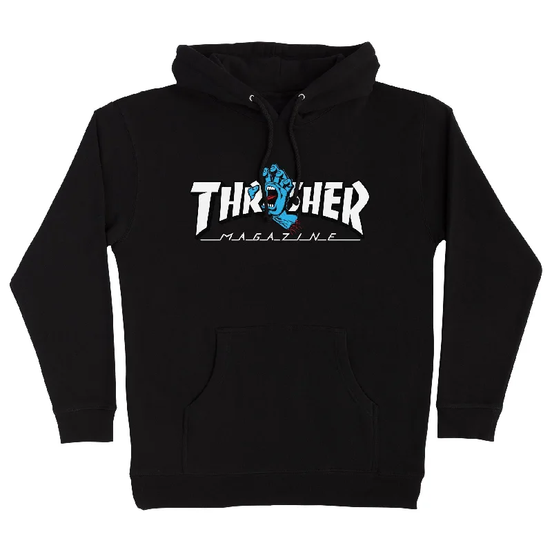 Santa Cruz x Thrasher Screaming Logo Pullover Hooded Heavyweight Sweatshirt Black Mens