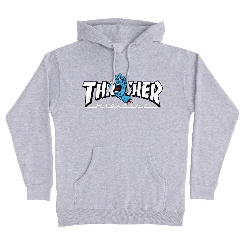 Santa Cruz Thrasher Screaming Logo Pullover Hooded Heavyweight Sweatshirt Grey Hthr Mens