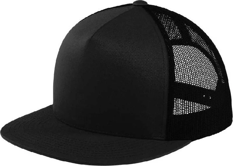 Sport-Tek STC38 Yupoong 5-Panel Classic Trucker Mesh Back Cap - Black Black