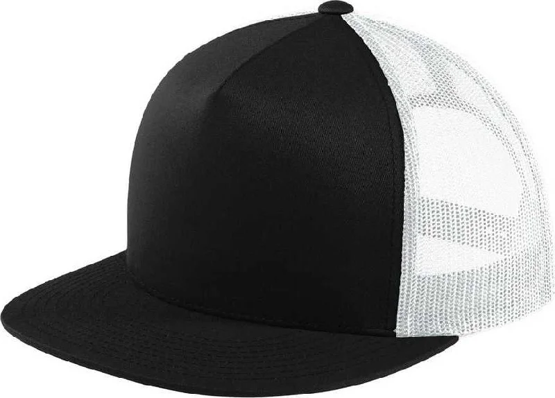 Sport-Tek STC38 Yupoong 5-Panel Classic Trucker Mesh Back Cap - Black White