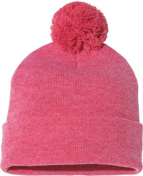 Sportsman SP15 Pom-Pom 12" Knit Beanie - Heather Red