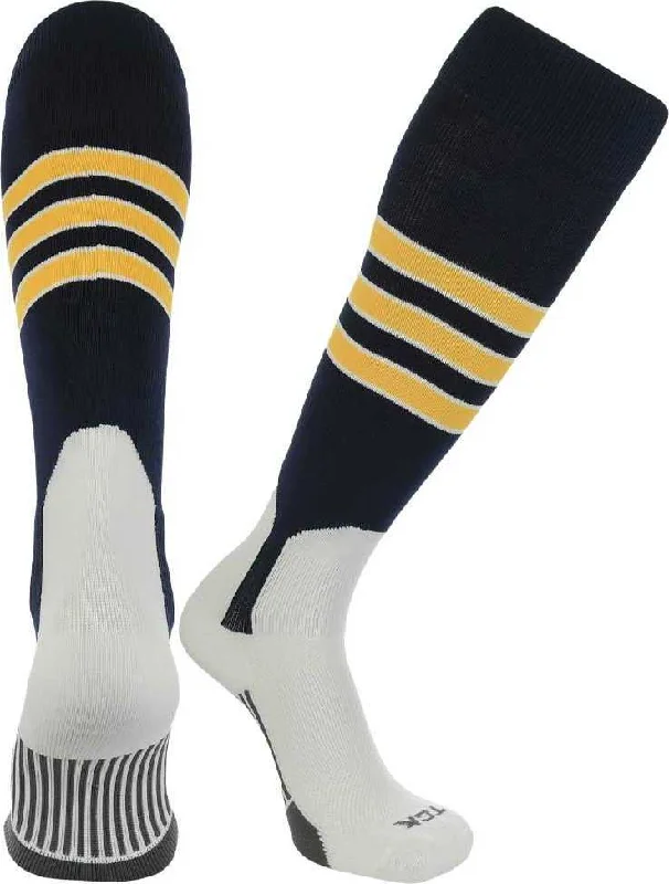 TCK Dugout Knee High Stirrup Socks - Navy White Gold