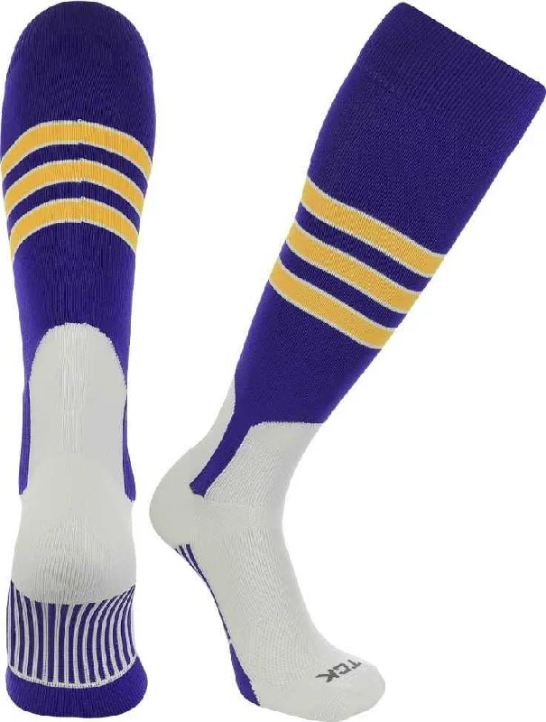 TCK Dugout Knee High Stirrup Socks - Purple White Gold