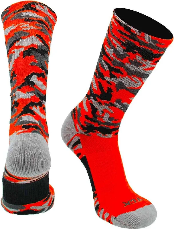 TCK Woodland Camo Crew Socks - Neon Orange Camo