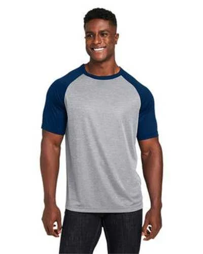 Team 365 TT62 Unisex Zone Colorblock Raglan T-Shirt - Athletic Heather Sportdark Navy