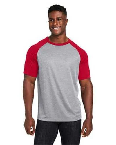 Team 365 TT62 Unisex Zone Colorblock Raglan T-Shirt - Athletic Heather Sportred