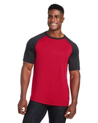 Team 365 TT62 Unisex Zone Colorblock Raglan T-Shirt - Sportred Black Heather