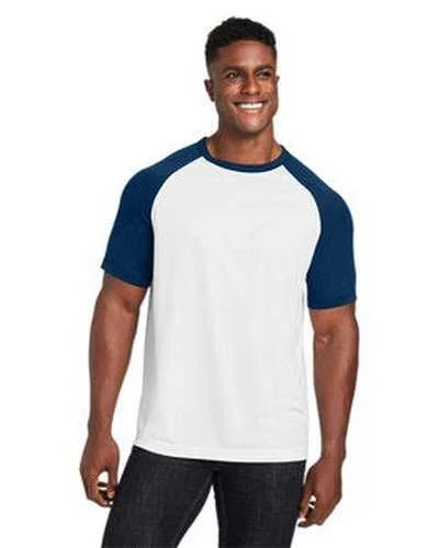 Team 365 TT62 Unisex Zone Colorblock Raglan T-Shirt - White Sportdark Navy Heather