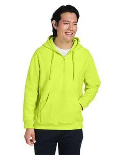 Team 365 TT97 Unisex Zone Hydrosport Heavyweight Quarter-Zip Hooded Sweatshirt - Safety Yellow