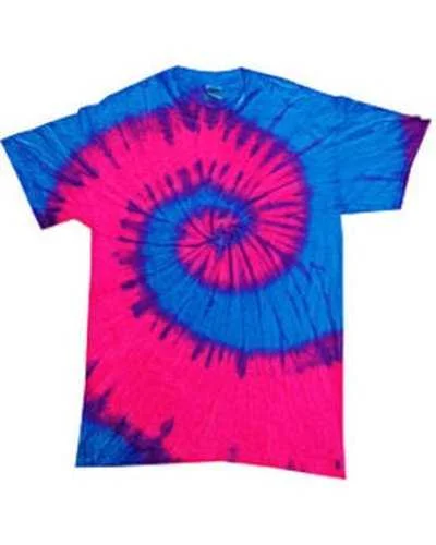 Tie-Dye CD100 Adult 54 oz, 100% Cotton T-Shirt - Fluorescent True Blue Pink