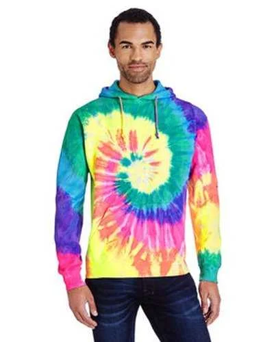 Tie-Dye CD877 Adult D Pullover Hooded Sweatshirt - Neon Rainbow