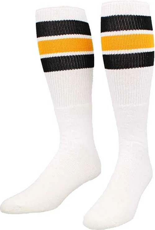 TCK Retro 3-Stripe Knee High Multisport Tube Socks - White Black Gold Black