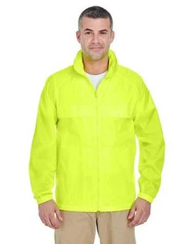 Ultraclub 8929 Adult Full-Zip Hooded Pack-Away Jacket - Bright Yellow