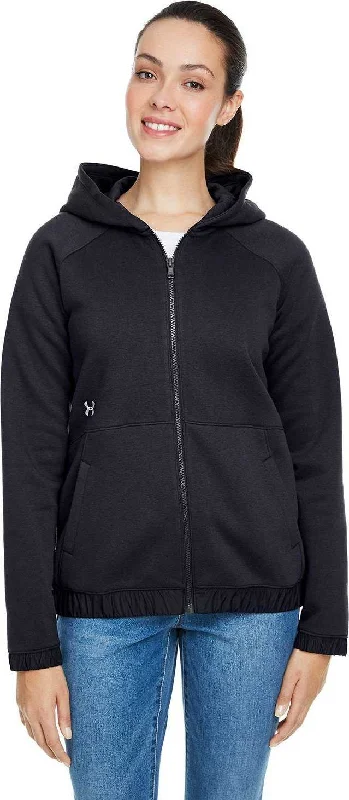 Under Armour 1351229 Ladies' Hustle Full-Zip Hooded Sweatshirt - Black White