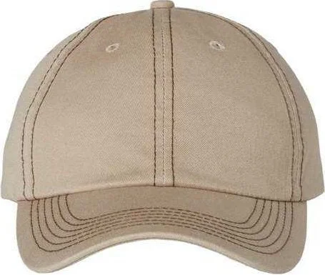 Valucap VC300A Adult Bio-Washed Classic Dads Cap - Khaki Brown Stitch