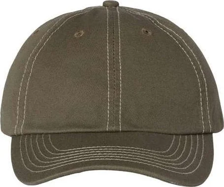 Valucap VC300A Adult Bio-Washed Classic Dads Cap - Olive Stone Stitch