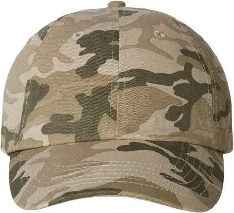 Valucap VC300A Adult Bio-Washed Classic Dads Cap - Tan Camo